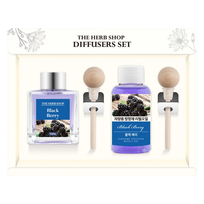 더허브샵 차량용 디퓨져 본품 50ml + 리필 50ml 선물세트, 블랙베리, 1세트 대표 이미지 - 더허브샵 차량용 디퓨저 추천