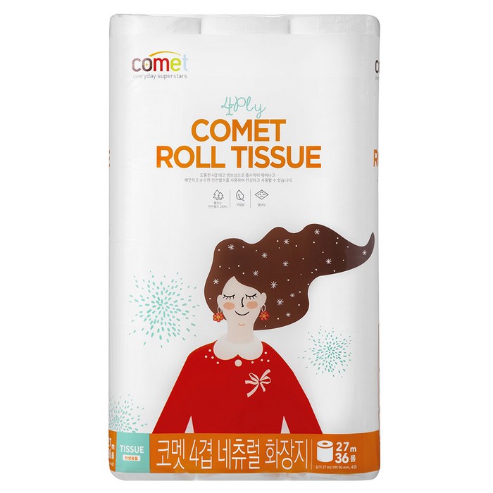코멧 4겹 네츄럴 화장지 27m, 36롤, 1개 대표 이미지 - 코멧 휴지 추천