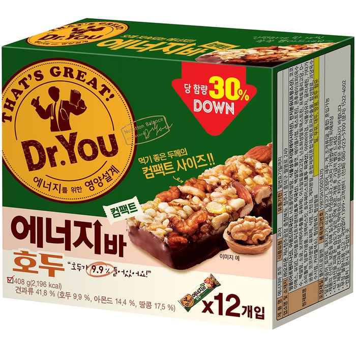 닥터유 에너지바 호두 컴팩트, 408g, 1개 대표 이미지 - 포만감 높은 음식 추천