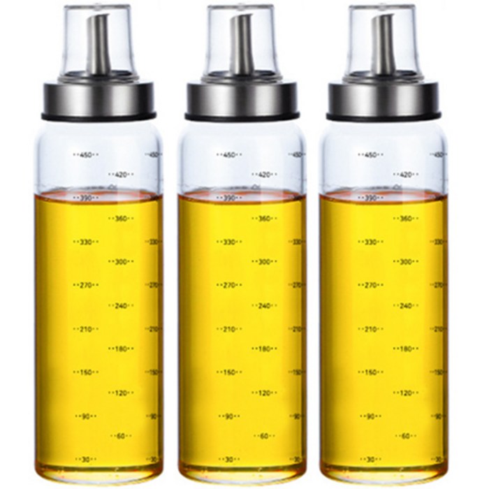 카페로메오 내열 유리 스텐 일자캡 양념 오일병 500ml x 3p + 스티커, 1세트 대표 이미지 - 소스통 추천
