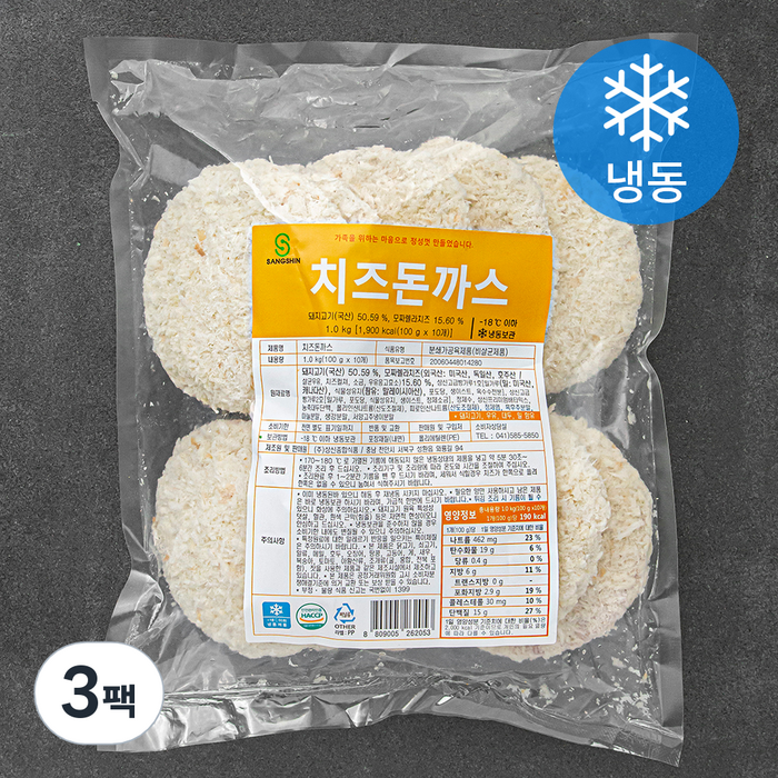 상신 치즈돈까스 10입 (냉동), 1kg, 3팩 대표 이미지 - 치즈 돈까스 추천