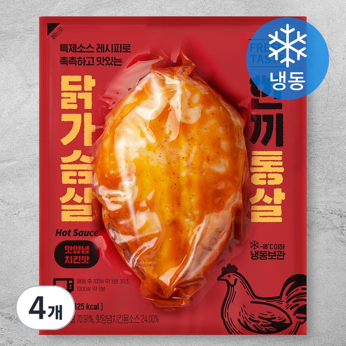 한끼통살 닭가슴살 핫양념 치킨맛 (냉동), 100g, 4개 대표 이미지 - 닭가슴살 맛있게 먹는 방법 추천