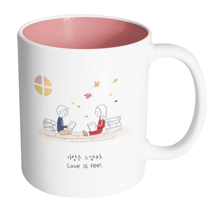 핸드팩토리 포시즌가을커플 사랑은느낌이다 머그컵, 내부 파스텔 핑크, 1개 대표 이미지 - 커플 선물 추천