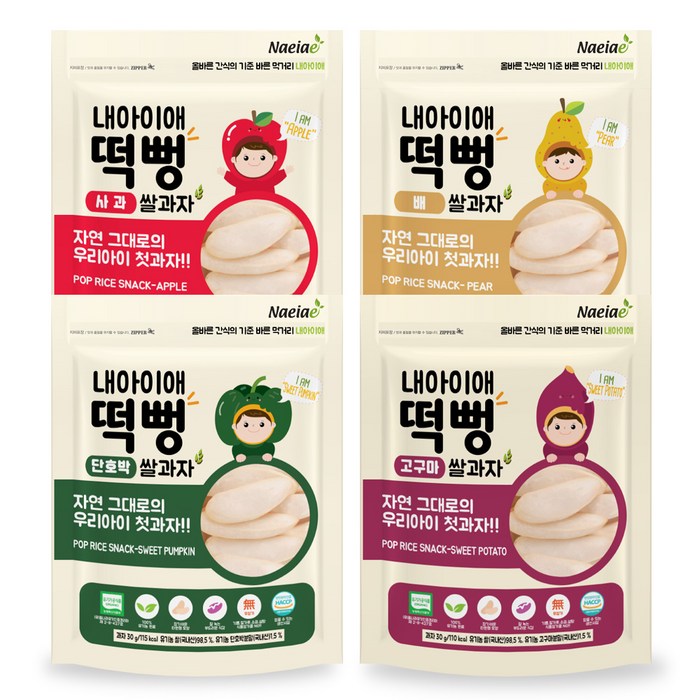 내아이애 유기농 떡뻥 쌀과자 4종 세트, 단호박, 고구마, 사과, 배, 1세트 대표 이미지 - 쌀과자 추천