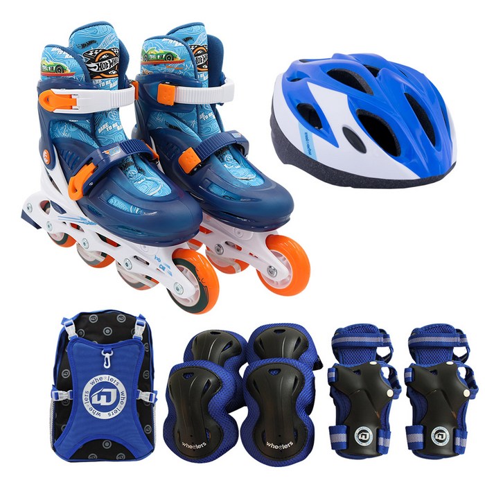 핫휠 인라인스케이트 콤보세트 인라인 + 헬멧 + 보호대 + 가방, 스타 블루
