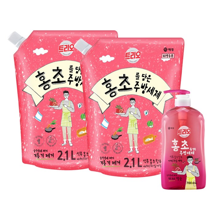 트리오 홍초 를 담은 주방세제 본품 700ml + 리필 2.1L x 2p, 1세트 대표 이미지 - 홍초 추천