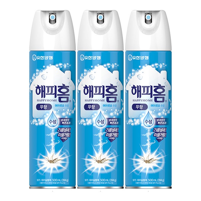 해피홈 유한양행 에어로솔 수성 살충제 무향, 3개, 500ml 대표 이미지 - 모기약 추천