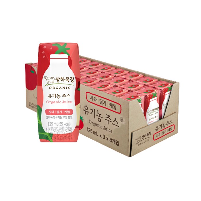 상하목장 유기농 주스 사과딸기케일, 125ml, 24개 대표 이미지 - 유기농 주스 추천