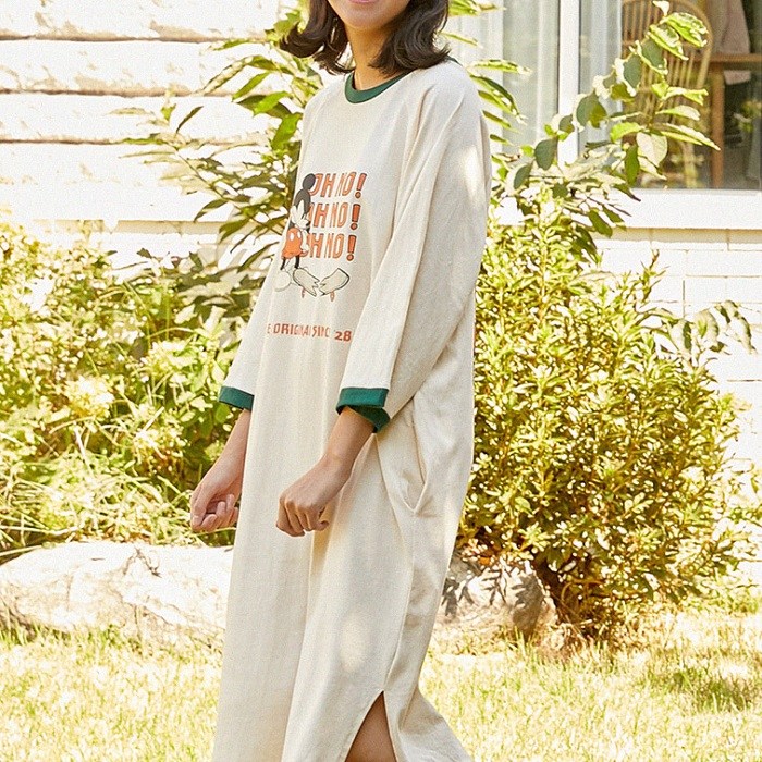 마른파이브 디즈니 여성용 빅사이즈 미키마우스 롱 면 원피스 잠옷 DSN04 대표 이미지 - 마른파이브 추천