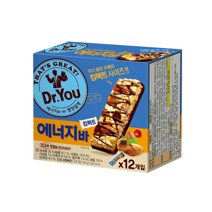 닥터유 에너지바 컴팩트, 34g, 12개 대표 이미지 - 프로틴바 추천