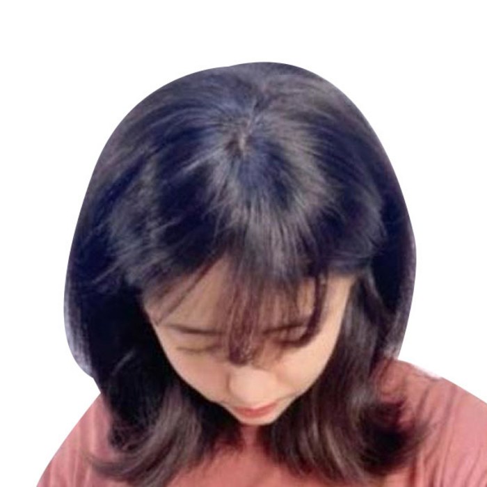 여성용 인모 정수리 두피일체형 앞머리가발 100%, 블랙 대표 이미지 - 가발 접착제 추천