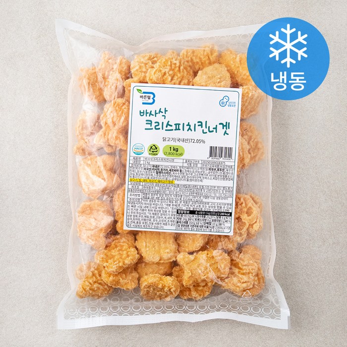 바른웰 바사삭 크리스피 치킨너겟 (냉동), 1kg, 1개 대표 이미지 - 케이준 치킨 추천