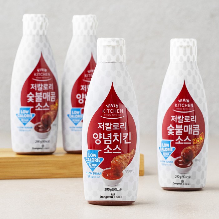 비비드키친 저칼로리 양념치킨 소스 290g x 2개 + 숯불 매콤 소스 290g x 2개 세트, 1세트 대표 이미지 - 소스 닭가슴살 추천