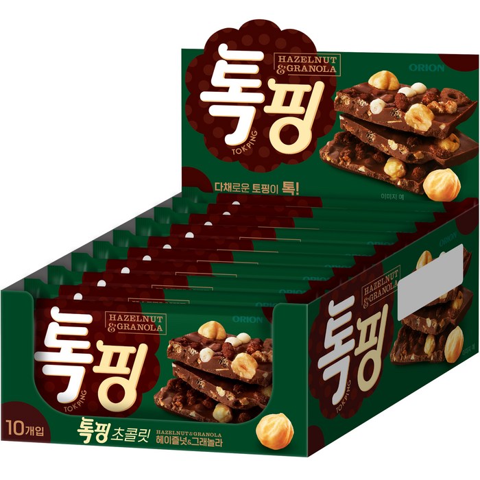 오리온 톡핑 초콜릿 헤이즐넛 & 그래놀라, 43g, 10개 대표 이미지 - 발렌타인데이 추천