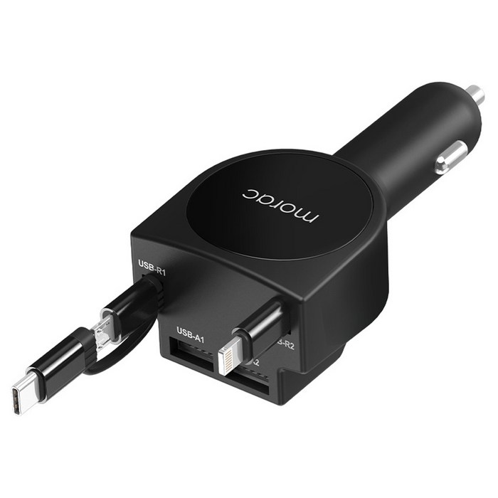 morac 네다 R5 5in1 차량용 릴 고속 충전기, 블랙, MRCCNDR5