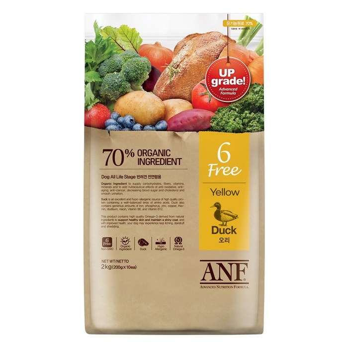 ANF 전연령 독 식스프리 옐로우 오리 건식사료, 2kg, 1개 대표 이미지 - 진돗개 사료 추천