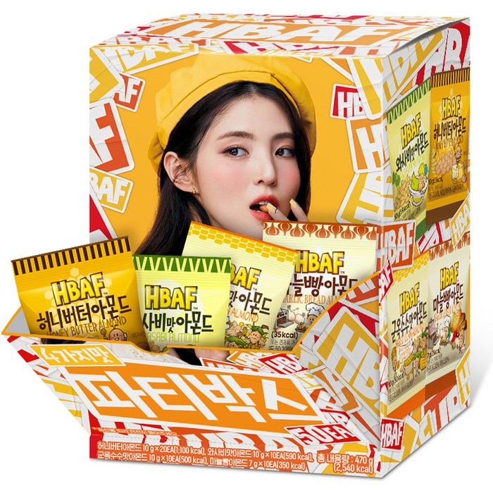 바프 파티박스 아몬드 마늘빵 7g x 10p + 군옥수수맛 10g x 10p + 와사비맛 10g x 10p + 허니버터 10g x 20p 파티박스, 1세트 대표 이미지 - 바프 식단 추천