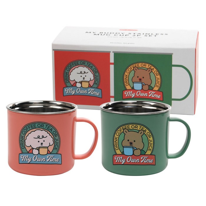 데일리라이크 마이 버디 스텐 머그컵 2종 x 300ml 세트, 주황+그린, 2개 대표 이미지 - 뚜껑있는 머그컵 추천