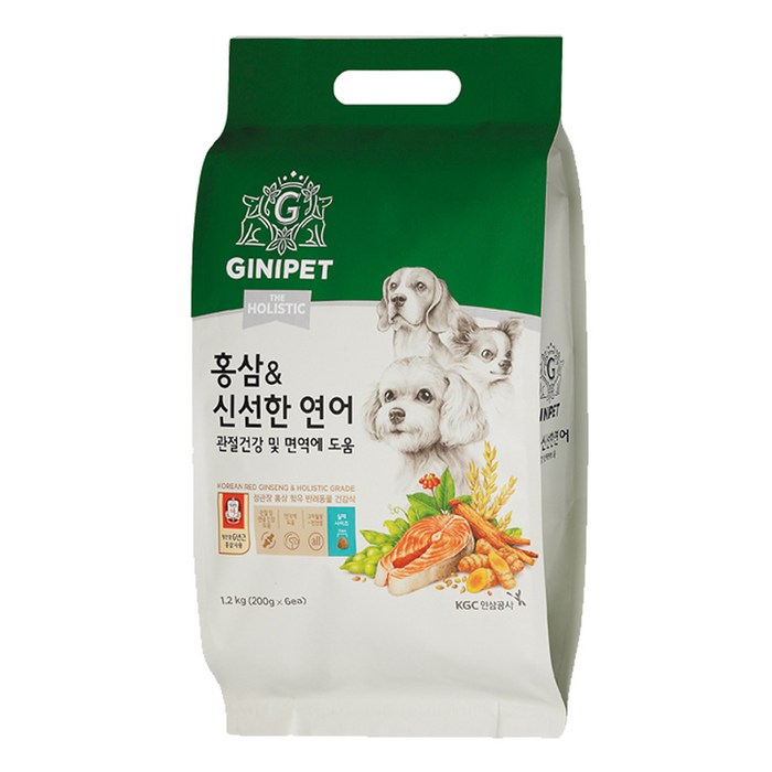 지니펫 전연령 생선 홀리스틱 홍삼 & 신선한 연어 관절건강 반려견사료, 1.2kg, 1개 대표 이미지 - 연어사료 추천