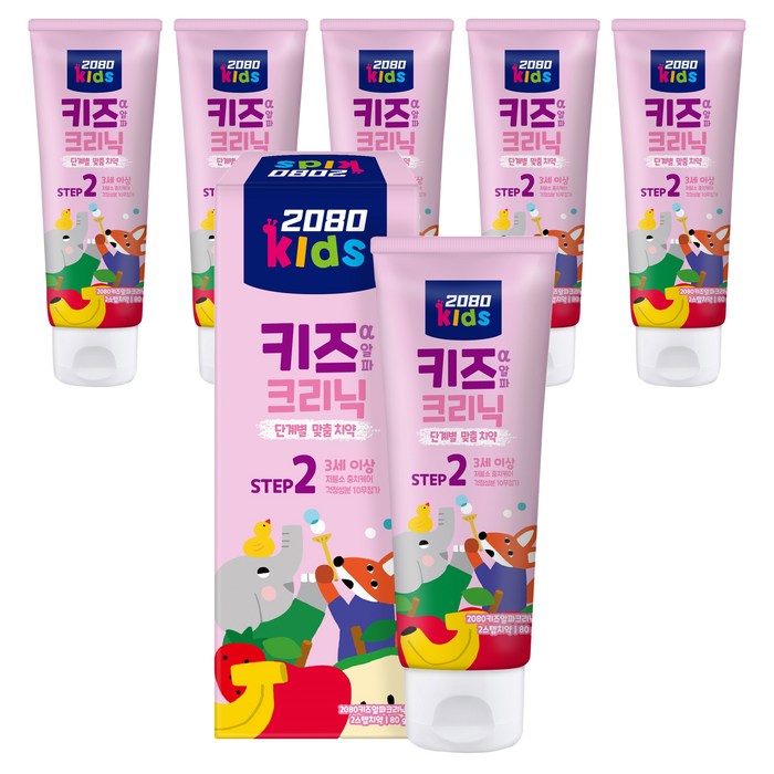 2080 키즈알파크리닉 2단계 저불소 어린이 치약 프루티향, 80g, 6개 대표 이미지 - 2080 치약 추천