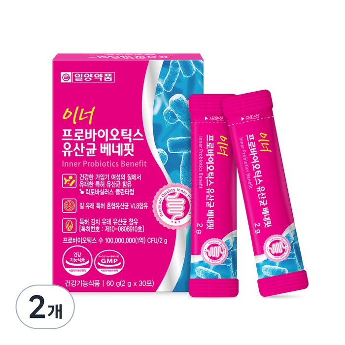 일양약품 이너 프로바이오틱스 유산균 베네핏, 60g, 2개 대표 이미지 - 질 유산균 추천