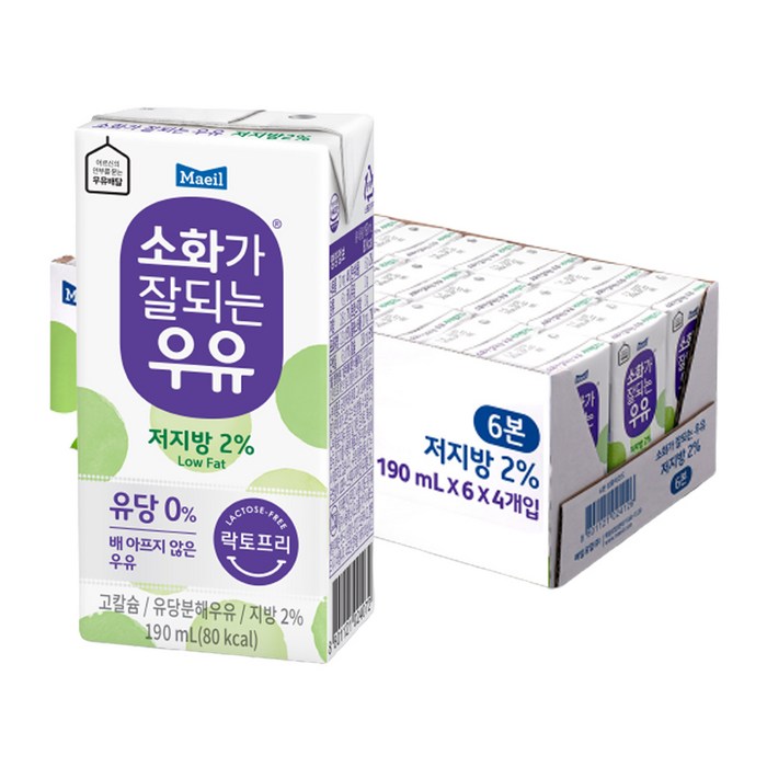 매일유업 소화가 잘되는 우유 저지방, 24개입, 190ml 대표 이미지 - 저지방 우유 추천