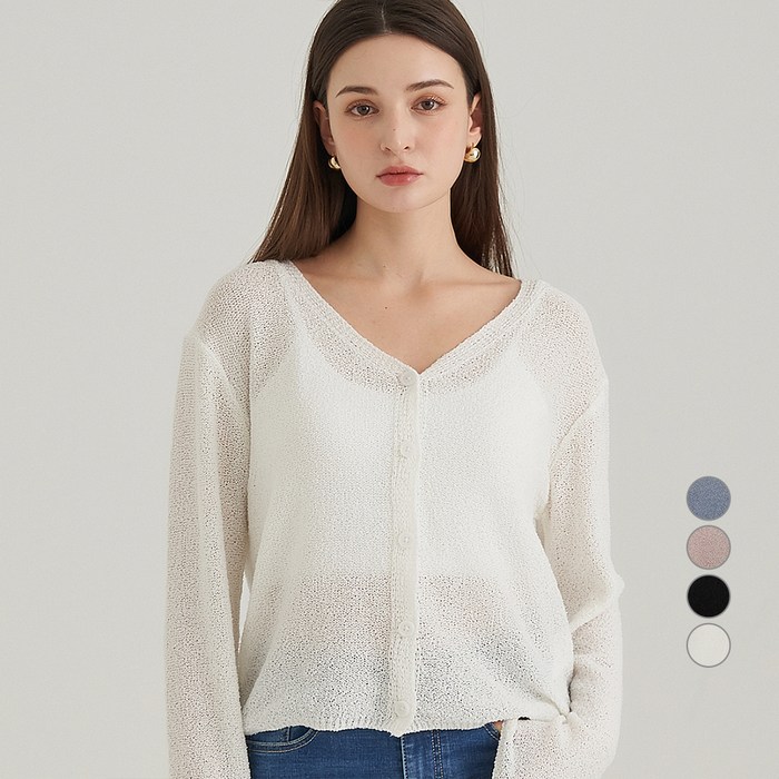 ELLE PARIS 루즈핏 데일리 부클 여름 가디건 대표 이미지 - 흰색 가디건 추천