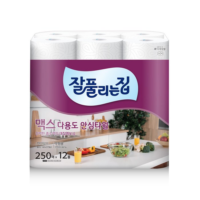 잘풀리는집 맥스 다용도 키친타올 250매, 12개입, 1개 대표 이미지 - 키친타올 추천