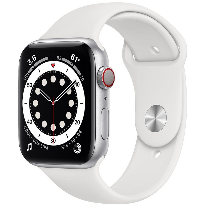 Apple 애플워치 6, 44mm, GPS+Cellular, 알루미늄, 실버 / 화이트 스포츠 밴드 대표 이미지 - 애플워치 셀룰러 추천