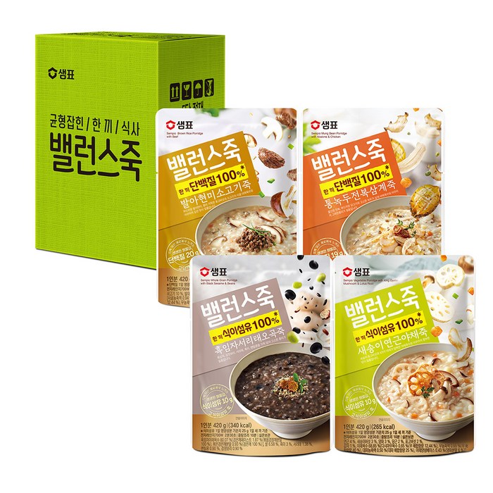 샘표 밸런스죽 체험용 420g x 4종 세트, 1세트 대표 이미지 - 소고기야채죽 추천