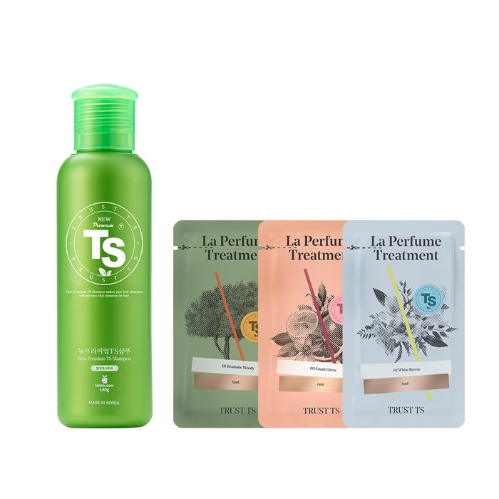 TS 뉴프리미엄TS샴푸 140g 1개 + 라퍼퓸 트리트먼트 6ml 3개, 1세트 대표 이미지 - TS 샴푸 추천