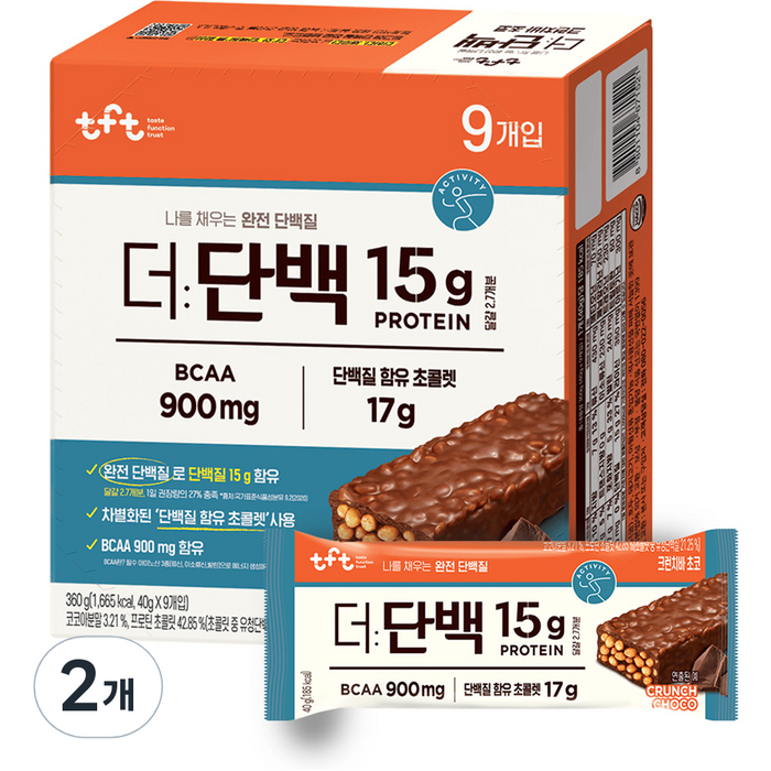 티에프티 더단백 크런치바 초코 9p, 360g, 2개 대표 이미지 - 더단백 추천