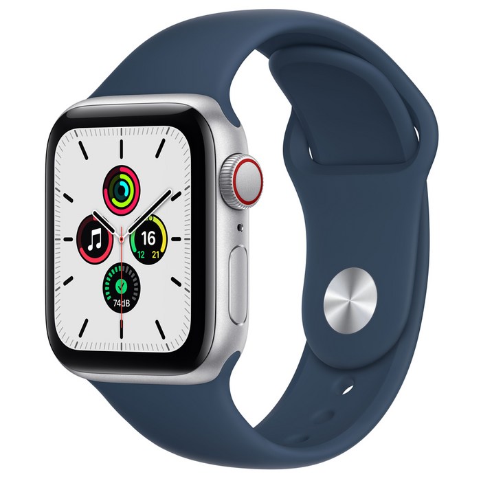 Apple 애플워치 SE, 40mm, GPS+Cellular, 알루미늄, 실버 / 어비스 블루 스포츠 밴드 대표 이미지 - 애플워치 SE 색깔 추천