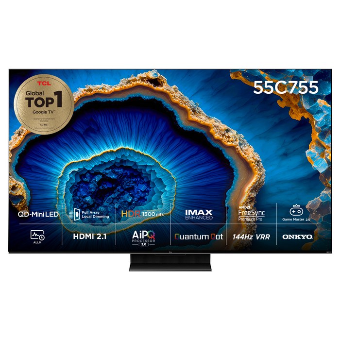 TCL 4K UHD QD Mini LED 안드로이드12 TV, 140cm, 55C755, 스탠드형, 방문설치 대표 이미지 - 유튜브 tv 추천