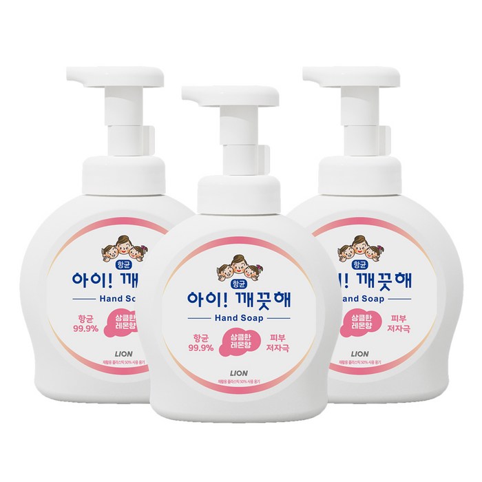 아이깨끗해 핸드워시 용기형 상큼한 레몬향, 490ml, 3개