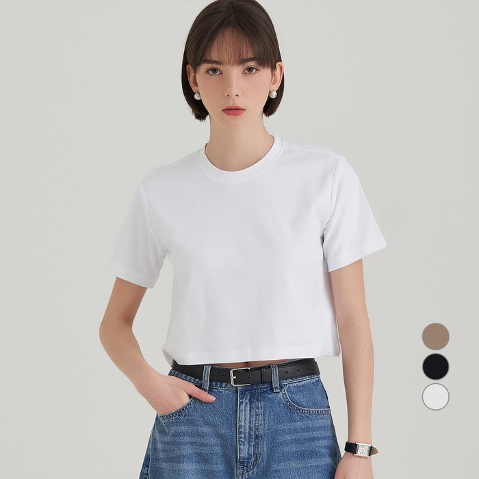 ELLE PARIS 여성용 통기성 세미 크롭 반팔 티셔츠