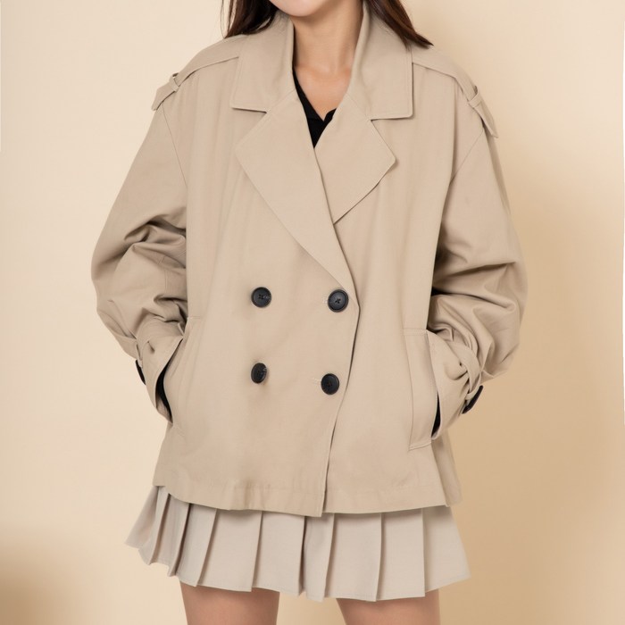 ELLE GIRL 여성 오버핏 숏기장 트렌치 코트 대표 이미지 - 여자 봄 자켓 추천