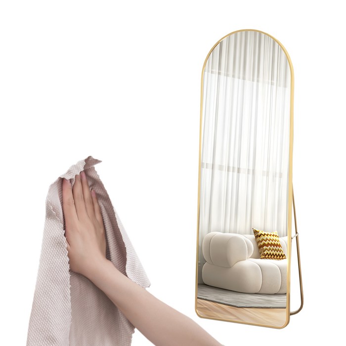 엠디유마켓 프리미엄 2in1 대형 아치형 전신거울  글라스타월 세트, 골드