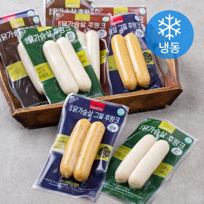굽네 닭가슴살 후랑크 120g 마늘 3개입 + 청양고추 2개입 + 블랙페퍼 2개입 + 할라피노 2개입 세트 1080g (냉동), 1세트 대표 이미지 - 고기 반찬 추천