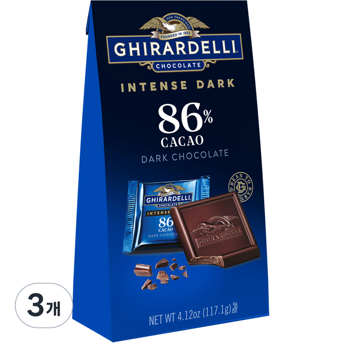 기라델리 인텐스 다크 86% 카카오 초콜릿 스퀘어백, 117.1g, 3개 대표 이미지 - 기라델리 추천