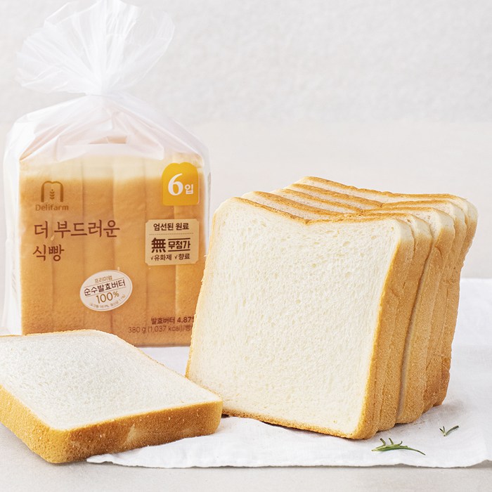 델리팜 더 부드러운 식빵 6입, 1개, 380g 대표 이미지 - 식빵 추천