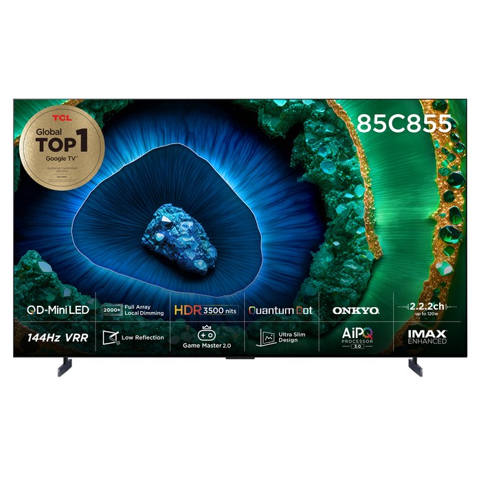 TCL 4K UHD QLED QD-MiniLED 안드로이드12 TV, 215cm(85인치), 85C855, 스탠드형, 방문설치 대표 이미지 - 화질 좋은 TV 추천