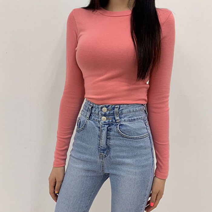 투데이앤룩 여성용 데일리 쫀쫀한 슬림핏 긴팔 레이어드 티셔츠 대표 이미지 - 여자 기본 라운드티 추천