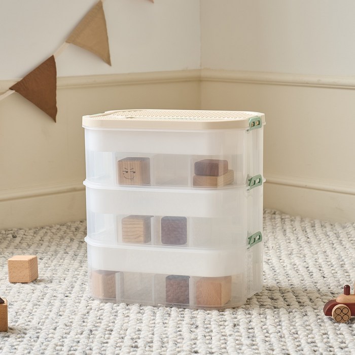 모던하우스 분류와 이동이 편한 뚜껑활용 3단 블록 정리함