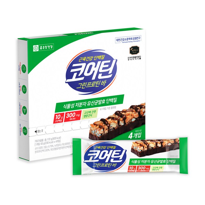 코어틴 그린 프로틴바, 172g, 1개 대표 이미지 - 프로틴바 추천