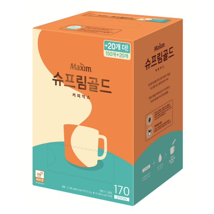 맥심 슈프림 골드 커피믹스 2295g, 170개입, 1개 대표 이미지 - 봉지 추천