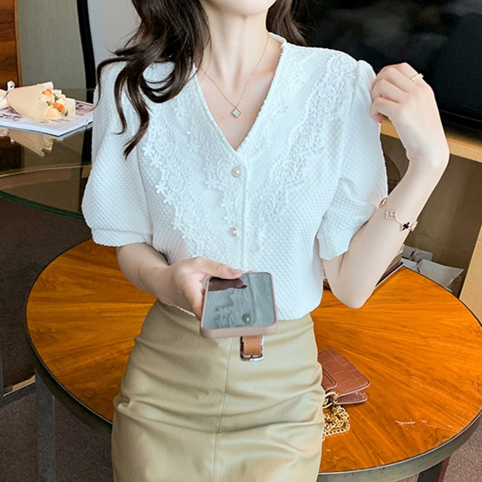 루나걸 켈리 브이 벌룬 블라우스 대표 이미지 - 벌룬블라우스 추천