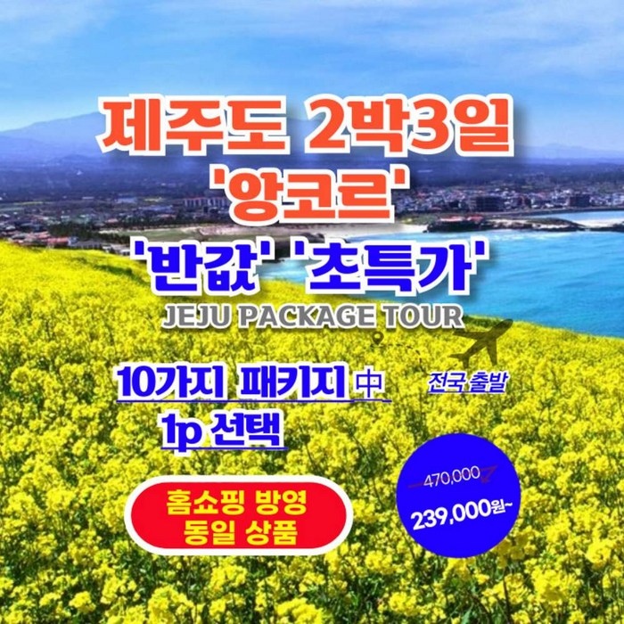 [제주도] [10패키지 특선] 제주도 2박3일 패키지 【홈쇼핑 동일 상품】【가성비/반값 초특가】 대표 이미지 - 일본여행 추천