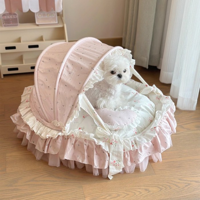 BLACK K7 고양이집 예쁜 레이스 잔꽃 소형견 강아지집 침대 고양이숨숨집