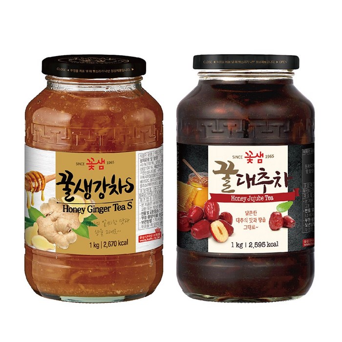 꽃샘 꿀생강차S1kg + 꽃샘 꿀 대추차1kg, 1세트 대표 이미지 - 대추차 추천